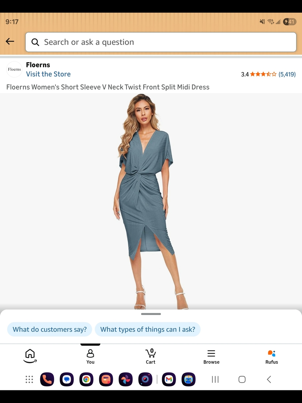 Women's Blue V-Neck Twist Front Midi Dress